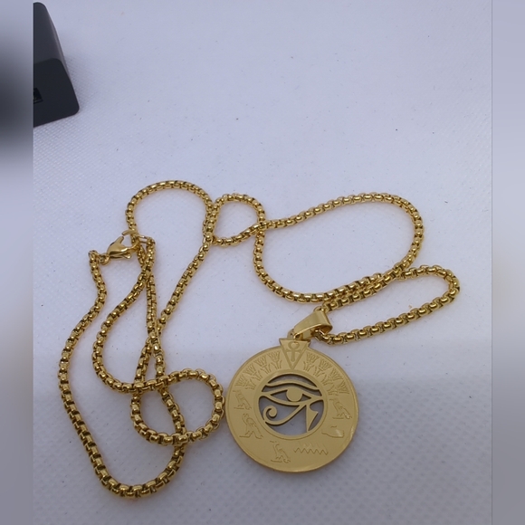 Mythological Egyptian Pendant Necklace-Gold Color Metal Evil Eye Unisex Jewelry - Picture 7 of 10